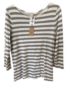 J. Crew Women’s Gray and White Striped Boatneck Top size M 100% Cotton NWT